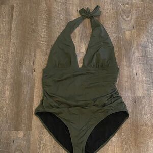 Elegant Olive Halter One Piece Swimsuit